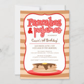 赤いパンケーキとパジャマの誕生日パーティー マグネット招待状 (正面)