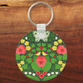 赤いパンジーと鳥と蝶 キーホルダー (正面)