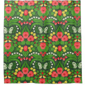 赤いパンジーと鳥と蝶 シャワーカーテン (正面)