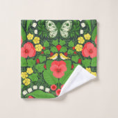 赤いパンジーと鳥と蝶 バスタオルセット (ウォッシュタオル)