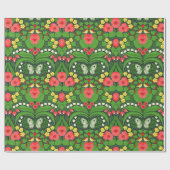 赤いパンジーと鳥と蝶 ラッピングペーパー (フラット)