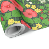 赤いパンジーと鳥と蝶 ラッピングペーパー (ロールコーナー)