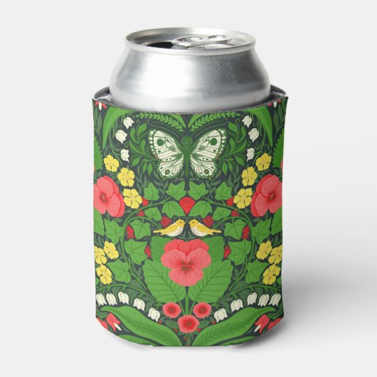 赤いパンジーと鳥と蝶 缶クーラー (缶正面)