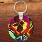 赤いパンジーの水彩花オリジナルアート キーホルダー (正面)