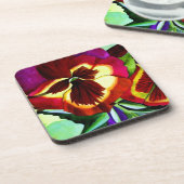 赤いパンジーの水彩花オリジナルアート コースター (左側)