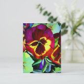 赤いパンジーの水彩花オリジナルアート ポストカード (スタンド正面)