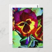 赤いパンジーの水彩花オリジナルアート ポストカード (正面/裏面)