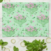 赤いパンジー緑のボウルと背景 キッチンタオル (折り畳み)