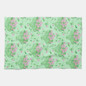 赤いパンジー緑のボウルと背景 キッチンタオル (横)