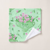 赤いパンジー緑のボウルと背景 バスタオルセット (ウォッシュタオル)