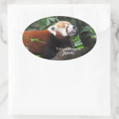 赤いパンダが舌を出した 楕円形シール (バッグ)