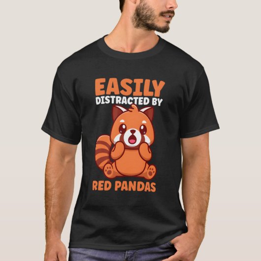 赤いパンダに簡単に気を取られる Tシャツ (正面)
