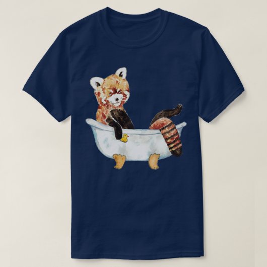 赤いパンダのクマ入浴バスの水色 Tシャツ (デザイン正面)