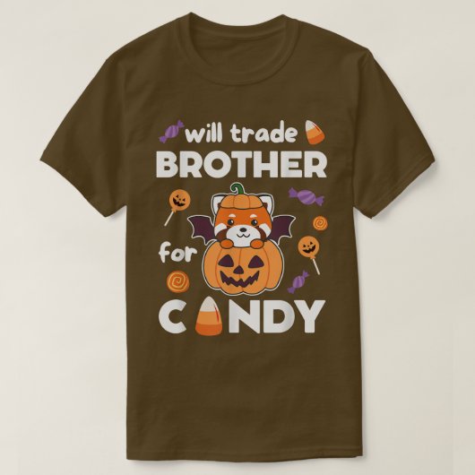 赤いパンダのハロウィンカボチャは兄弟を交換する Tシャツ (デザイン正面)