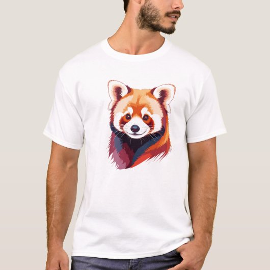 赤いパンダのベクターアートと色鮮やか付き Tシャツ (正面)