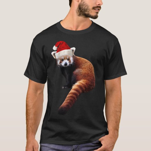 赤いパンダサンタパンドラL用かわいいクリスマスハット Tシャツ (正面)