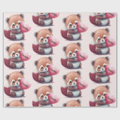 赤いパンダハート水の色の追加の名前 ラッピングペーパー (フラット)