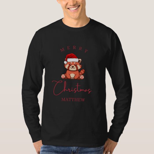 赤いパンダ:メリークリスマスマシュー Tシャツ (正面)