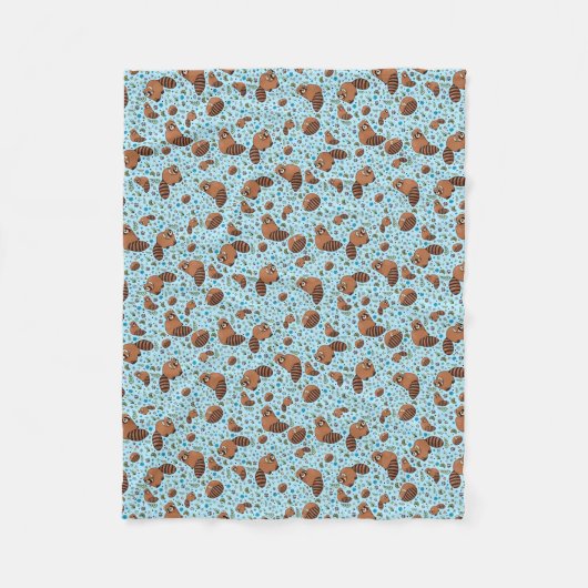 赤いパンダ（青） フリースブランケット (正面)