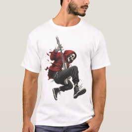 赤いパーカーのスケルトンギタリスト ロック Tシャツ
