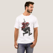 赤いパーカーのスケルトンギタリスト ロック Tシャツ (正面フル)