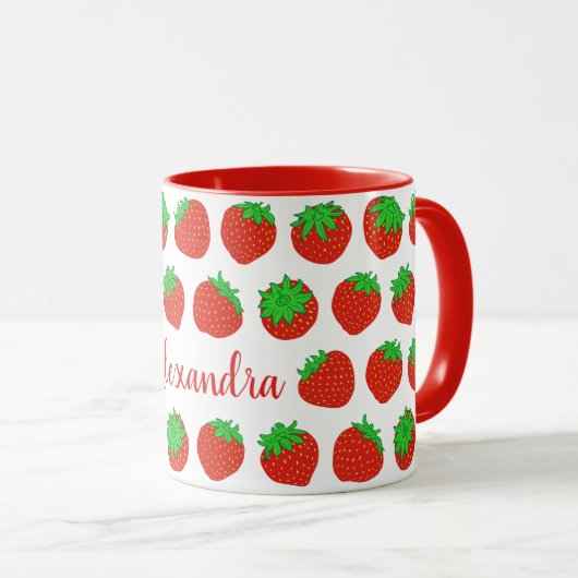 赤いパーソナライズされたいちごマグカップ名 マグカップ (正面右)