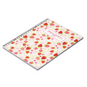 赤いパーソナライズされたいちご柄ノート ノートブック (左側)