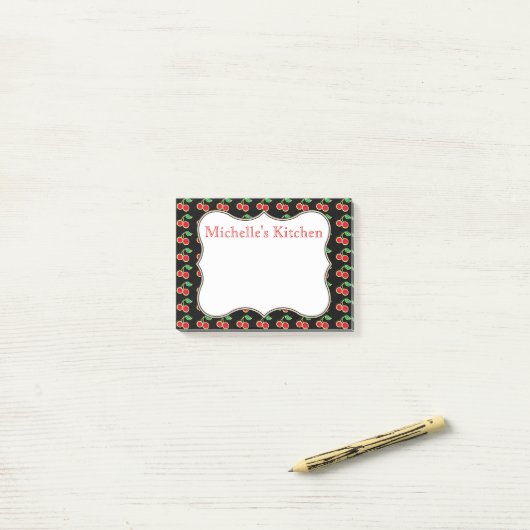 赤いパーソナライズされたさくらんぼの投稿Itメモ ポストイット (デスク上)