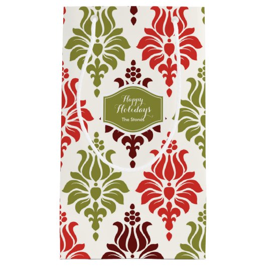 赤いパーソナライズされたちらし雪の結晶パターン スモールペーパーバッグ (正面)