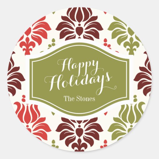 赤いパーソナライズされたちらし雪の結晶パターン ラウンドシール (正面)