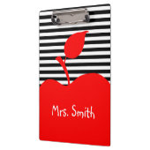 赤いパーソナライズされたりんご白黒のストライプ クリップボード (左)