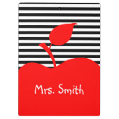 赤いパーソナライズされたりんご白黒のストライプ クリップボード (裏面)