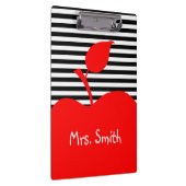 赤いパーソナライズされたりんご白黒のストライプ クリップボード (右)