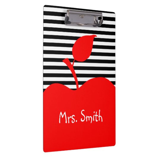 赤いパーソナライズされたりんご白黒のストライプ クリップボード (右)