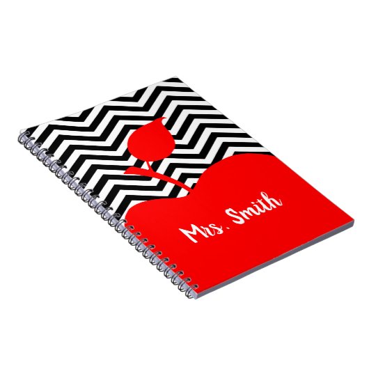 赤いパーソナライズされたりんご黒と白シェブロン ノートブック (右側)