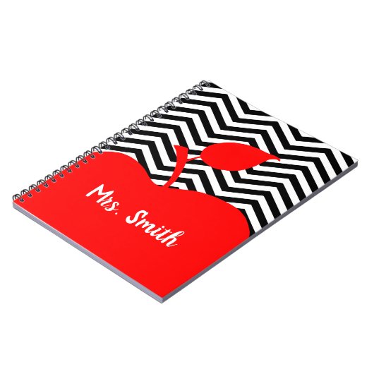 赤いパーソナライズされたりんご黒と白シェブロン ノートブック (左側)