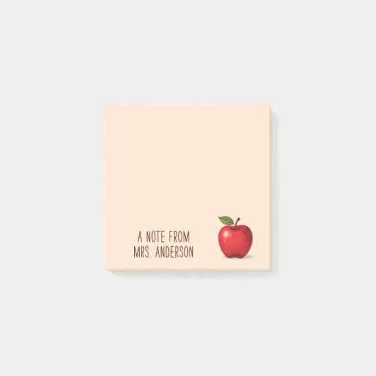 赤いパーソナライズされたりんご(先生名あり) ポストイット (正面)