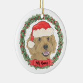 赤いパーソナライズされたアプリコットゴールデンドゥルクリスマス セラミックオーナメント (右)