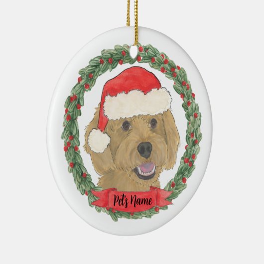 赤いパーソナライズされたアプリコットゴールデンドゥルクリスマス セラミックオーナメント (右)