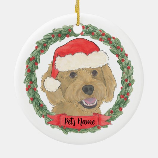 赤いパーソナライズされたアプリコットゴールデンドゥルクリスマス セラミックオーナメント (裏面)