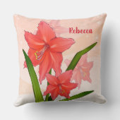 赤いパーソナライズされたアマリリスの花 クッション (裏面)