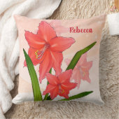 赤いパーソナライズされたアマリリスの花 クッション (ブランケット)