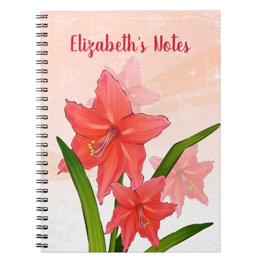 赤いパーソナライズされたアマリリスの花 ノートブック (正面)