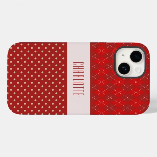 赤いパーソナライズされたアーガイルズと水玉模様の電話ケース Case-Mate iPhoneケース (裏面 (横))