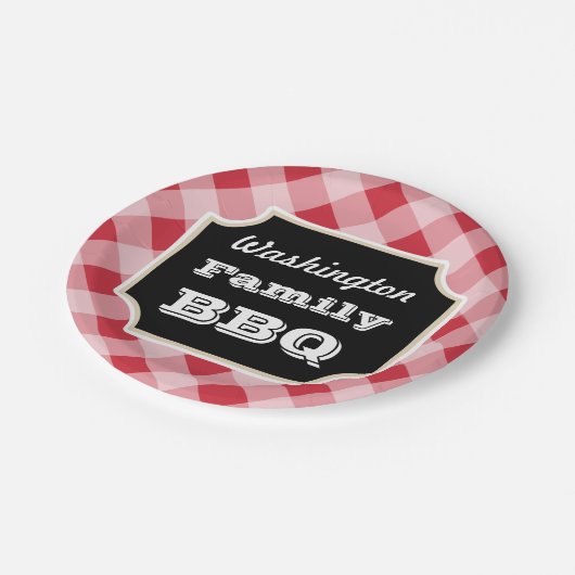 赤いパーソナライズされたギンガム紙プレート ペーパープレート (アングル)