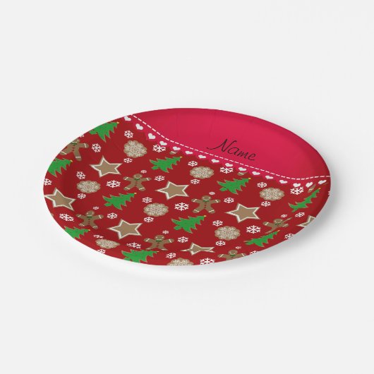 赤いパーソナライズされたクリスマス・クッキーの名前 ペーパープレート (アングル)
