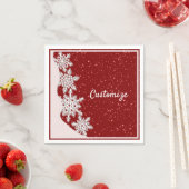 赤いパーソナライズされたクリスマス・スノーフレーク スタンダードカクテルナプキン (インサイチュ)