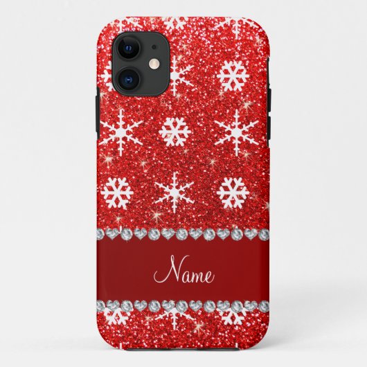 赤いパーソナライズされたグリッターの白い雪の結晶 Case-Mate iPhoneケース (裏面)