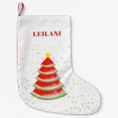 赤いパーソナライズされたスイカのクリスマスツリー スモールクリスマスストッキング (正面)