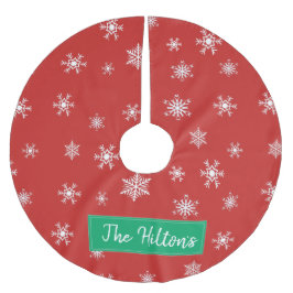 赤いパーソナライズされたスノーフレークのクリスマススカート ブラッシュドポリエステルツリースカート